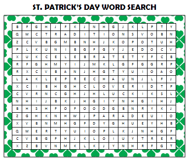 St. Patrick's Day Printables Word Search