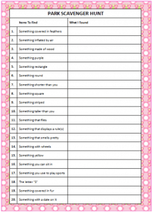 Park Scavenger Hunt (Free Printable Game) - Moms &amp; Munchkins