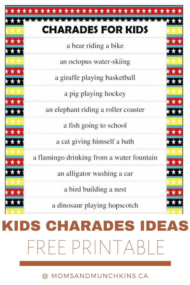 Kids Charades Ideas Free Printable Moms Munchkins