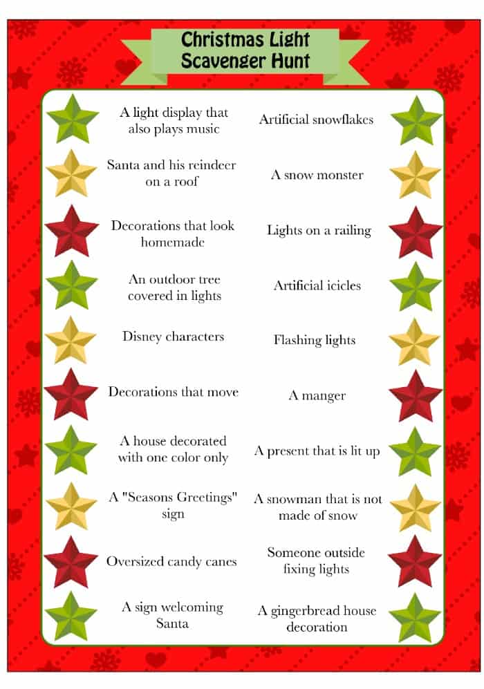 Outdoor Christmas Scavenger Hunt Printable Reverasite