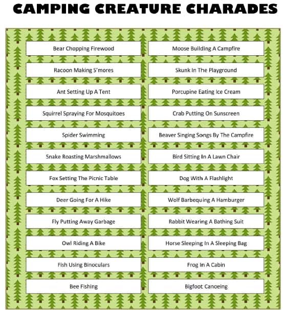 Camping Charades Free Printable Printable World Holiday