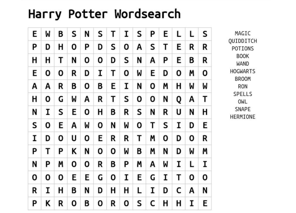 Harry Potter Word Search